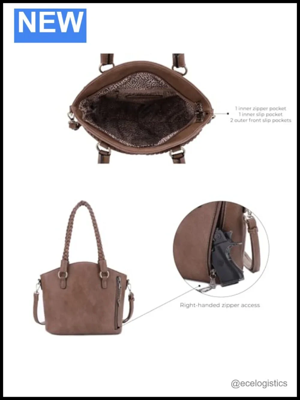Concealed Carry Tote Satchel Faux Leather Purse with Lock and Key Crossbody
